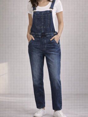 J. Crew Denim Overalls Straight Leg Indigo Blue Medium Stretch Bib L5444